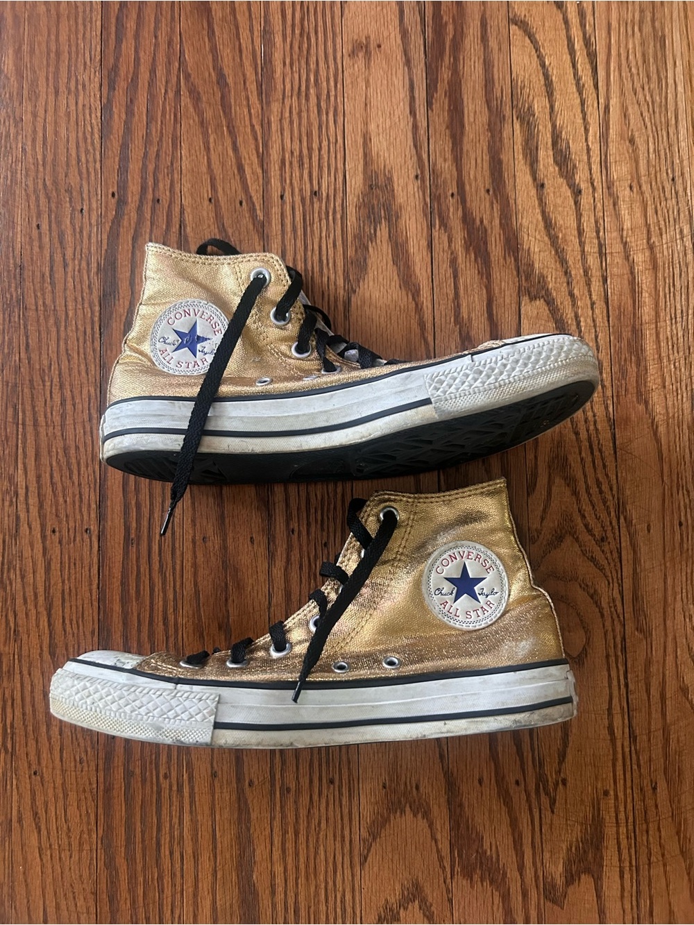 Converse Metallic Gold High Top Sneakers with Black Laces